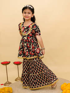 Kurta Sharara ชุดเดรสผ้าฝ้ายสำหรับเด็กผู้หญิง, ชุดเดรสผ้าฝ้ายชุดเดรสสำหรับปาร์ตี้งานแต่งงาน - Product Image 4