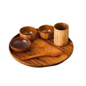 Ensemble de 3 petits bols en bois d'acacia Antique et unique, avec verre en bois et cuillère à assiette pour les hôtels et les Restaurants - Product Image 1
