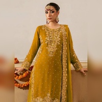 Ensemble Salwar Kameez en Georgette Ethnique Haut de Gamme avec Broderie Intensive, comprenant Haut, Bas et Dupatta, pour Soirée, Longueur Genou, en Matériaux Recyclés, Infroissable