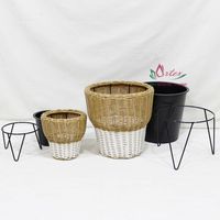 Pot Tanaman Anyaman Gaya Vintage Buatan Tangan dari Vietnam, Tahan Lama, Berbahan Poli, Rangka Besi, untuk Rumah, Kebun, dan Luar Ruangan