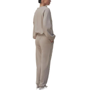 Sweat-shirt à col en V lourd pour femmes, ensemble de survêtement deux pièces, coupe décontractée, manches raglan, jogging pour la production en gros OEM ODM - Product Image 3