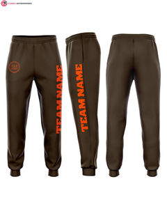 Pantalon de survêtement en molleton orange marron personnalisé respirant en coton Style décontracté taille élastique fermeture à taille moyenne à plat pour l'automne - Product Image 1