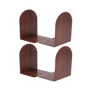 Support de bureau rustique 1 paire de serre-livres en bois brûlé avec design triangulaire en laiton ton anneau Accent matériau métallique durable - Product Image 4