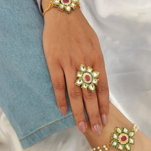 Conjunto de joyería de 3 piezas, pulsera de mano Kundan ajustable, tobillera, anillo Nikah, recuerdo de boda Haldi Mehndi, fiesta, damas de honor, regalo a granel - Product Image 1
