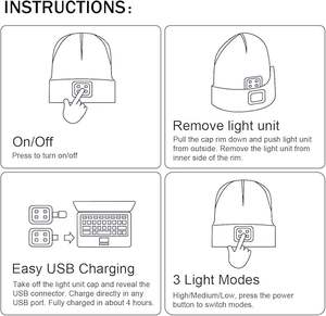 Bonnet unisexe Cammo vente en gros avec la lumière cadeaux casquette 4 LED rechargeable USB à prix abordable - Product Image 5