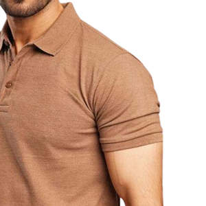 Polo homme en coton marron, élégant, confortable, à manches courtes, t-shirt décontracté, couleur unie, polo pour un usage quotidien - Product Image 5