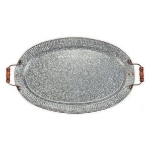 Bandeja de Metal rústico hecha a mano, vajilla de cocina galvanizada de larga duración, bandejas de servicio multiusos de forma ovalada para jardín y hogar - Product Image 5