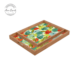 Juego de bandejas de madera para servir Diseño floral vibrante Uso multiusos para cocina Comedor o decoración Opción duradera y elegante - Product Image 1