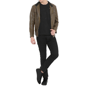 Solid Color Coated Genuine Leather Bomber Jacket Men Street Wear Winter with Customized Logo Front Printed All Sizes - Product Image 4