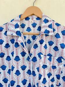 Pijama de Algodón Popelín 100% Hecho a Mano en India, con Estampado Floral de Lujo, Transpirable, Suave, Informal, Elegante, para Otoño y Verano - Product Image 6