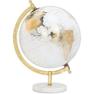 Globo de Metal de Color blanco y dorado para escritorio de oficina en casa Estilo Vintage Mapa del mundo Globo Acento para decoración moderna - Product Image 1