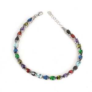 925 Sterling <b>Silver</b> Waterway Crystal <b>Bracelet</b> with Small Teardrop Colored Stones Elegant <b>Bangle</b> - Product Image 1