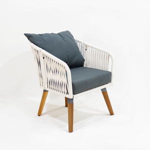 ชุดเฟอร์นิเจอร์ระเบียงเก้าอี้โซฟาและโต๊ะกาแฟ4ชิ้นทำจากเชือกพร้อมกรอบโลหะและขาไม้ - Product Image 5