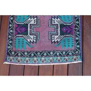 Tapis turc vintage, tapis de 1,6 x 3,3 pieds, tapis en laine violet bleu style sud-ouest - Product Image 5