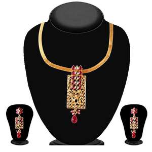 Soha Vintage Fine Jewelry <b>Set</b> 18K Gold Plated <b>Pink</b> Kundan Pendant with Earrings Featuring Pearls and Diamonds for Gift - Product Image 1