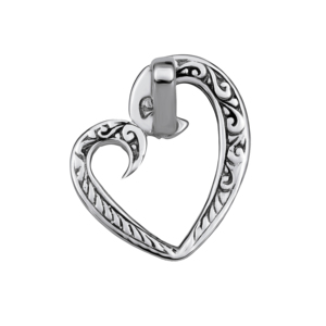 Colgante de Corazón Balinés de Plata de Ley Bañada en Rodio con Acento de Cristal de Diamante - Product Image 3