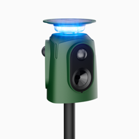 Dengan sensor PIR 360 derajat lampu strobo biru dan IP65 pengusir hewan ultrasonik surya tahan air untuk kendali satwa liar luar ruangan