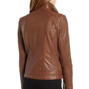 High Quality Brown <b>Long</b> Breathable Windproof Cotton Filled Women's Sheep Skin <b>Leather</b> <b>Jacket</b> with Genuine <b>Leather</b> Coated Finish - Product Image 6