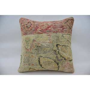 Beige Wool Kantha Patchwork <b>Pillow</b> 18x18 Inch Luxury Vintage <b>Square</b> Cushion Portable Decorative Floor Bedding for Christmas - Product Image 1