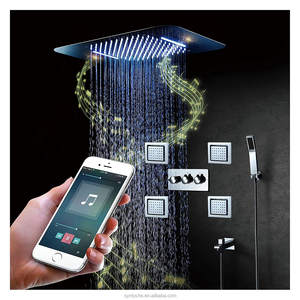 Grifo de ducha de lluvia de baño termostático LED, cabezal de ducha de cascada con función de música de chorro de cuerpo de latón de un solo mango - Product Image 4