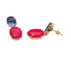 Boucles d'oreilles rondes et ovales en argent Sterling 925 avec Quartz bleu et pierre de calcédoine Fuchsia, nouvel arrivage - Product Image 1