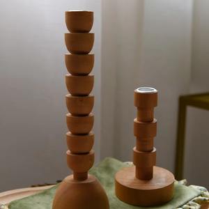 Wooden Candle Stand Minimalist Design Elegant Home Decor for Living Room Bedroom <b>Tabletop</b> <b>Display</b> Handcrafted From India - Product Image 4