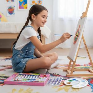 Ensemble de peinture 17 pièces, 12 peintures lavables non toxiques, 4 pinceaux, 1 palette - Product Image 2
