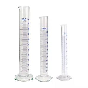 Cilindro graduado de medición con base hexagonal de vidrio de borosilicato transparente de 250ml para laboratorio al por mayor - Product Image 6