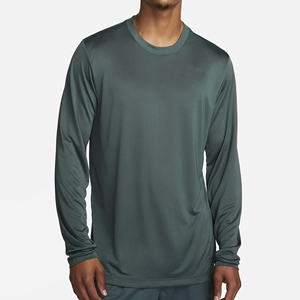 Camiseta Casual de Manga Larga para Hombre, Cuello Redondo, Corte Regular, Secado Rápido, Color Sólido, Tejido de Poliéster, Verde - Product Image 5