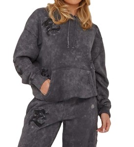 Survêtements en détresse surdimensionnés délavés à l'acide survêtements baggy pour femmes survêtements unisexes sur mesure ensemble de 2 pièces - Product Image 4