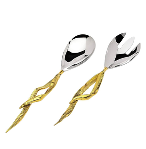 Servidor de ensalada de acero inoxidable de diseño moderno con mango de latón, herramientas para ensalada, juego de tenedor, cubiertos de acero con espejo, artículos de cubiertos - Product Image 6
