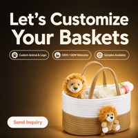 Panier de rangement ovale en corde de coton pour animaux en peluche personnalisés avec poignées, organiseur pour la crèche, les voyages, les couches de bébé
