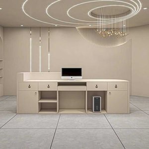 Luxury High Gloss White <b>Reception</b> Desk LED <b>Counter</b> 2 Meters Modern Custom Commercial Office Waiting Area Furniture - Product Image 1
