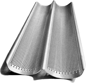 Aluminum 2 Channels Perforated Baking Mold Baguette Pan for French Bread