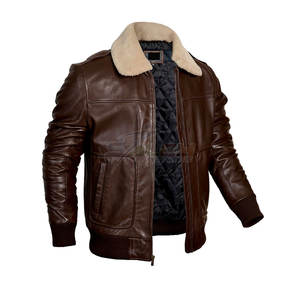 Elegante chaqueta de piel de oveja con logotipo frontal de tela de lona Características ecológicas y a prueba de viento Forro grueso Ajuste cómodo - Product Image 5
