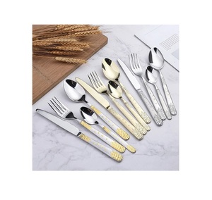 Juego de cubiertos de lujo ecológicos Cubiertos de acero inoxidable con mango redondo Cuchillo de cena dorado Cuchara Tenedor Juego de cubiertos - Product Image 6