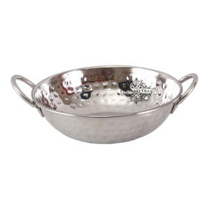 Wok Kadhai de Acero Puro con Diseño Martillado y Asa Redonda, Reutilizable - Product Image 1