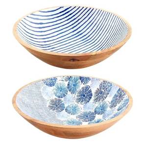 Restauration et restaurant différentes tailles bol en bois fini imprimé intérieur ustensiles de cuisine d'hôtel bol de service à salade - Product Image 6