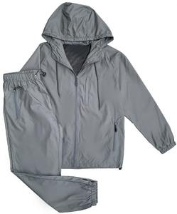 Traje cortavientos activo para hombre, ligero, impermeable, conjunto de 2 piezas con capucha con cremallera, ropa de calle, estilo exterior - Product Image 3