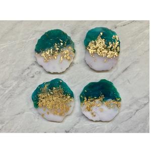 Handcrafted Blue Resin <b>Coasters</b> with <b>Gold</b> Accents - Elegant Decorative <b>Coaster</b> Set for Table and Home Decor - Product Image 1