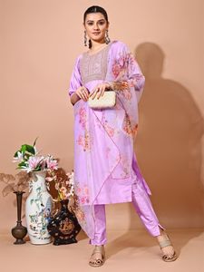 Nouveau haut et pantalon brodés en taffetas de soie Zari de créateur avec costume Dupatta à imprimé floral en organza - Product Image 5