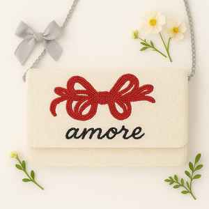 Amore Beaded Clutch, Romantic Beaded Bag, Love Purse, Estética Pink Clutch, Elegant Valentine Bags, Cute Date Night Purse, - Product Image 1