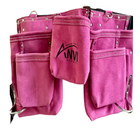 Tablier de charpentier ANVI en cuir pleine fleur rose, haute qualité, 11 poches, réglable, robuste, boucle à dégagement rapide, sac à outils OEM