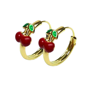 Pendientes de Aro de Oro Sólido de 9K con Diseño de Cereza (Disponibles en 10k-14k-18k) para Mujeres, Niñas y Niños, con Cierre de Rosca, Hechos en España - Product Image 2