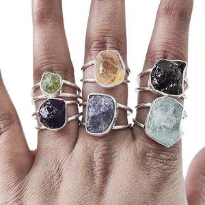 Anillo de Piedras Preciosas en Bruto para Mujer, Esmeralda Natural, Zafiro, Tanzanita, Herkimer, Joyería de Plata de Ley 925 - Product Image 1