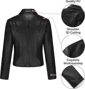2025 Pakistan veste en cuir femmes Faux cuir veste Slim Fit à la mode revers PU recadrée manteau Moto Biker tenues prix pas cher - Product Image 3