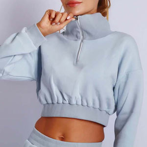 Sudadera recortada con cremallera 1/4 personalizada para mujeres y niñas, Tops cortos de rizo francés con bordado, estampado transpirable, cremallera de cuarto de invierno - Product Image 2