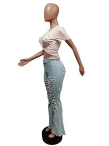 กางเกงยีนส์ขาดๆสำหรับผู้หญิงกางเกงยีนส์ขาดๆปลายบาน - Product Image 6