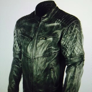 Veste en cuir véritable écologique formelle de haute qualité avec col montant et logo avant pour hommes hiver - Product Image 1