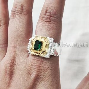 Wholesale <b>Mens</b> <b>Ring</b> New Arrival Natural Emerald Gemstone May Birthstone Christmas Engagement Jewelry 925 Sterling Silver <b>Ring</b> - Product Image 3